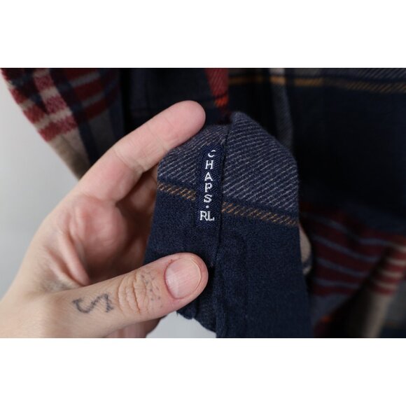 Vintage 90s Chaps Ralph Lauren Mens Large Faded long Sleeve Rugby Polo Plaid - Picture 9 of 12